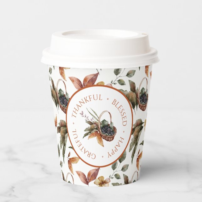 Autumn Leaves Basket Berries Blessed Paper Cups (Front)