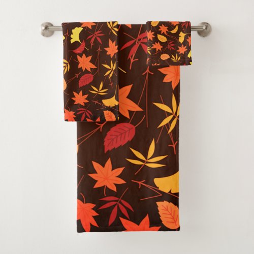 Autumn Leaves Bath Towel Set Orange Yellow Colors