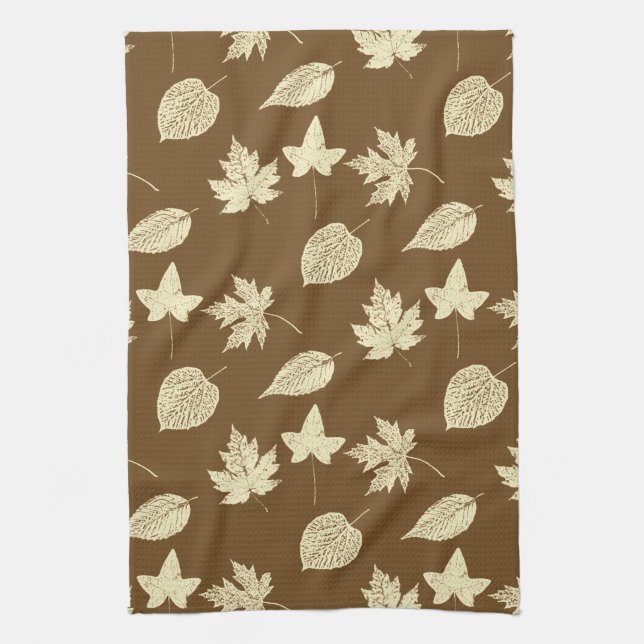 Autumn leaves - beige and chocolate brown  towel (Vertical)