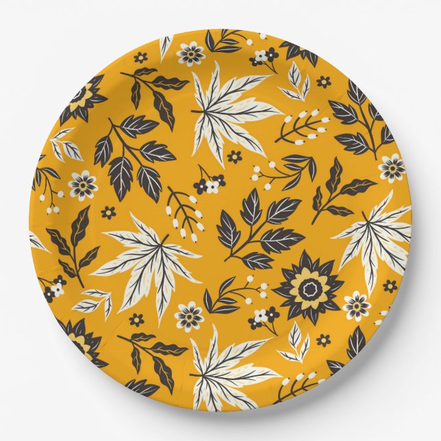 Autumn Leaves, Berries & Acorns Paper Plates (Front)