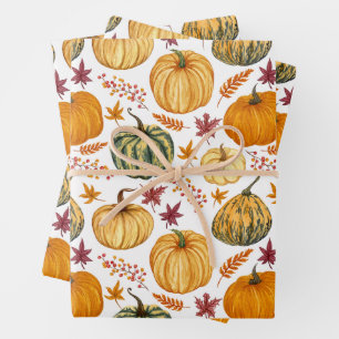 Autumn Leaves, Berries and Pumpkins  Wrapping Paper Sheets
