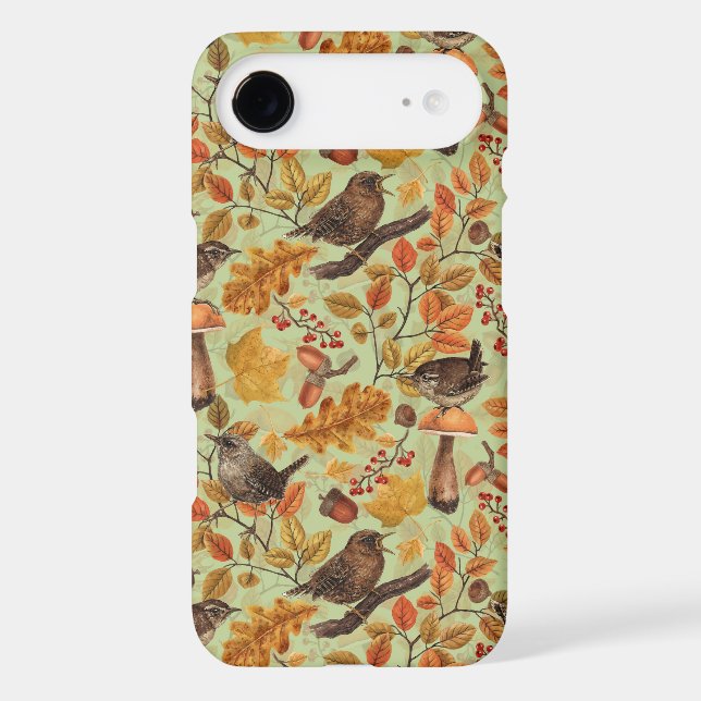 Autumn leaves, berries, mushrooms and wrens Case-Mate iPhone case (Back)