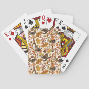 Autumn leaves, berries, mushrooms and wrens poker cards