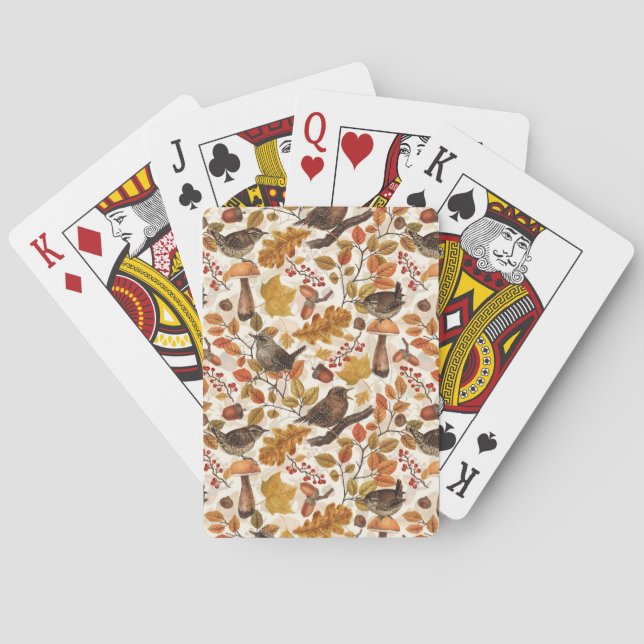 Autumn leaves, berries, mushrooms and wrens poker cards (Back)