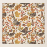 Autumn leaves, berries, mushrooms and wrens scarf<br><div class="desc">Hand-painted autumn pattern with various autumnal leaves,  berries,  acorns,  birds and mushrooms</div>