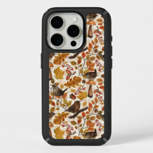 Autumn leaves, berries, mushrooms and wrens iPhone 15 pro case