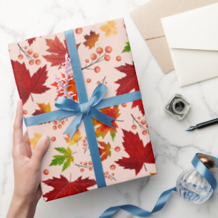 Autumn Leaves & Berries Pattern Thanksgiving Gifts Wrapping Paper