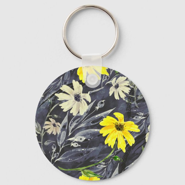 Autumn leaves, berries: watercolor pattern. keychain (Front)