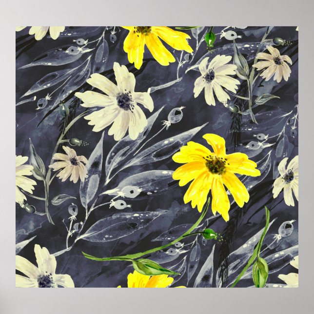 Autumn leaves, berries: watercolor pattern. poster (Front)