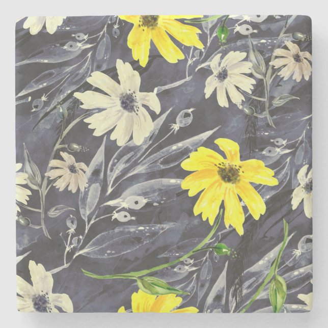 Autumn leaves, berries: watercolor pattern. stone coaster (Front)