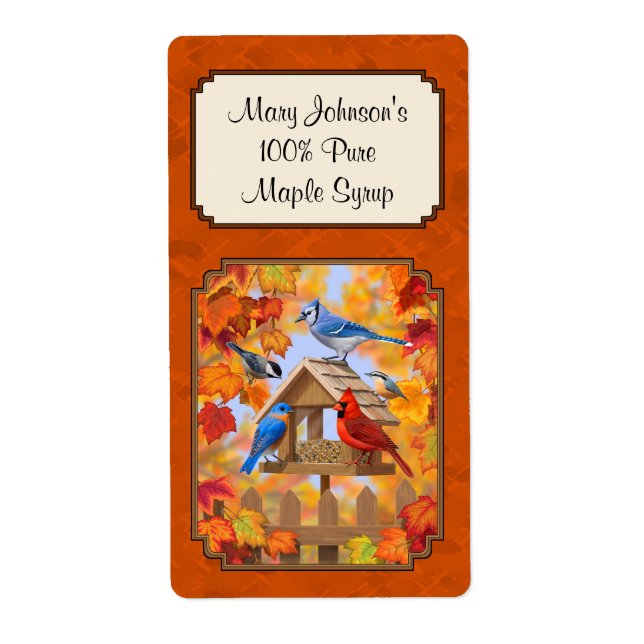 Autumn Leaves Bird Feeder Maple Syrup Label (Front)