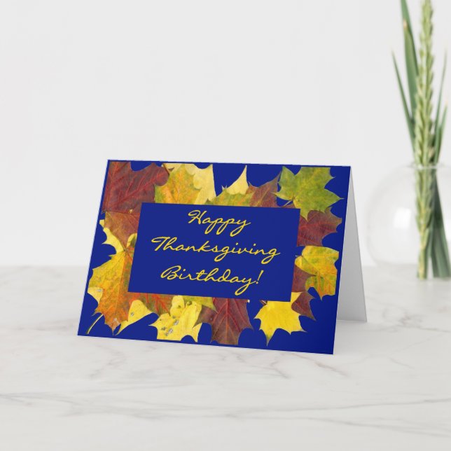 'Autumn Leaves' Birthday on Thanksgiving Card (Front)