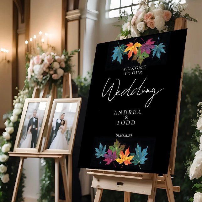 Autumn leaves black contrast wedding sign (Creator Uploaded)