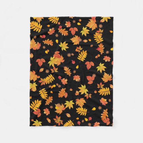 Autumn Leaves Black Fleece Throw Blanket