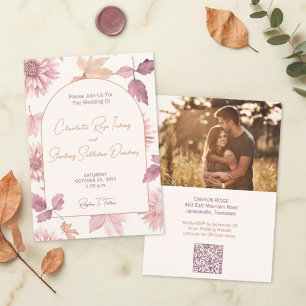 Autumn Leaves Blush Terracotta Photo Wedding Invitation