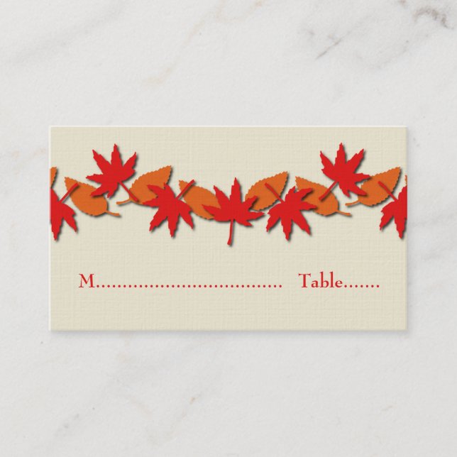 Autumn Leaves Border Place Card, Red/Orange Card (Front)