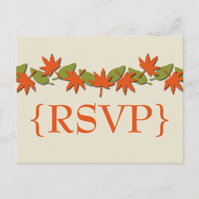 Autumn Leaves Border RSVP Postcard, Orange/Green Invitation Postcard (Front)