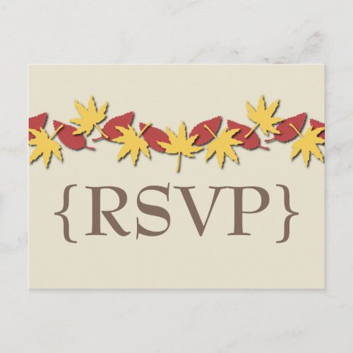 Autumn Leaves Border RSVP Postcard YellowRed Invitation Postcard