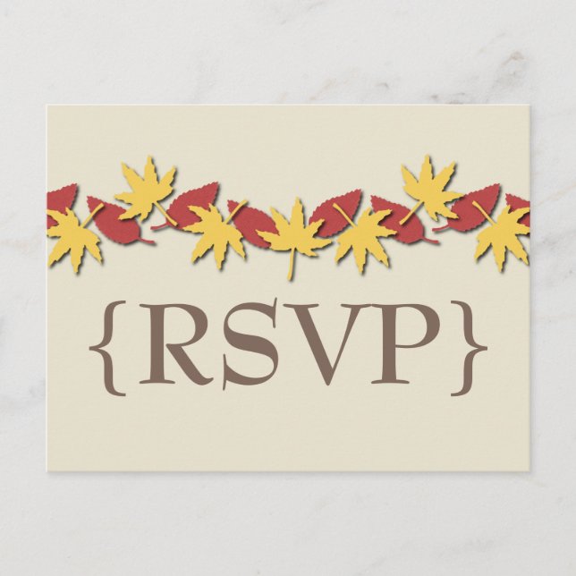 Autumn Leaves Border RSVP Postcard, Yellow/Red Invitation Postcard (Front)