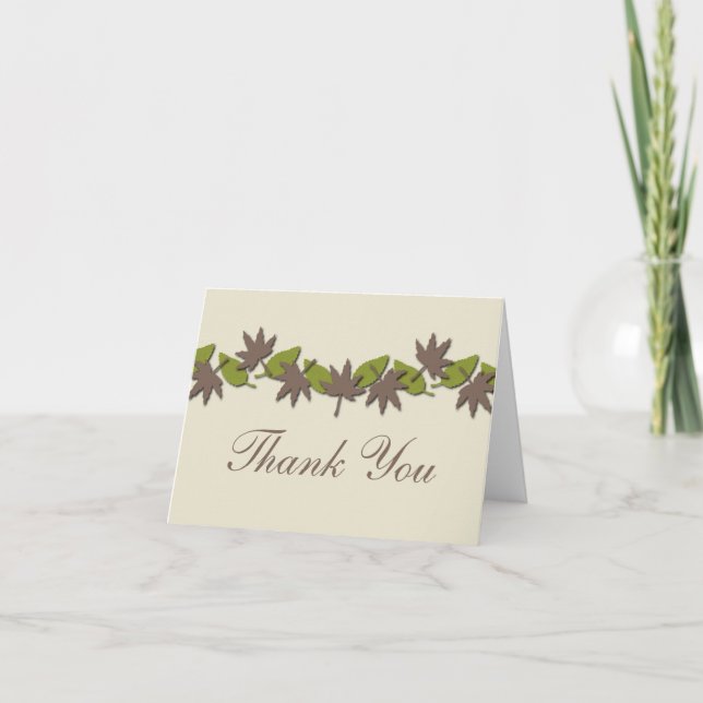 Autumn Leaves Border Thank You Card, Brown/Green (Front)