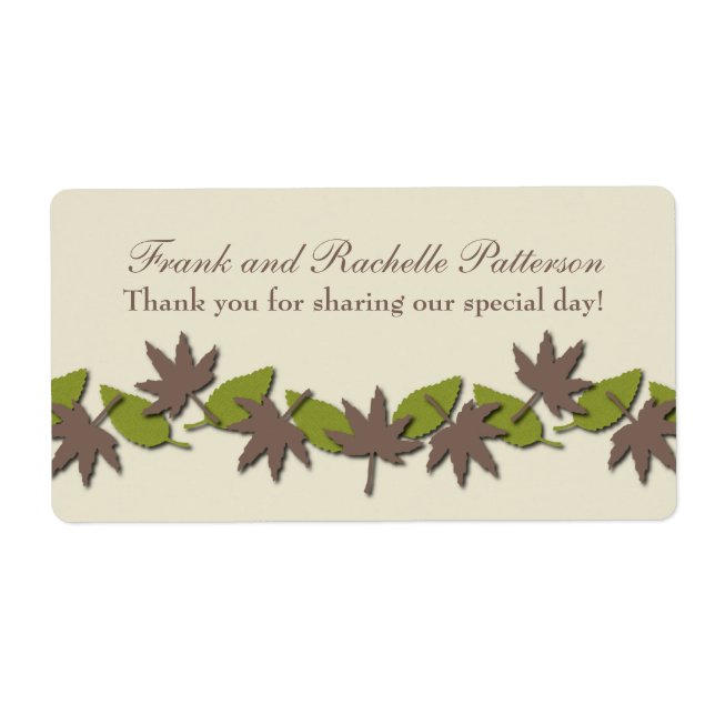Autumn Leaves Border Wedding Labels, Brown/Green Label (Front)