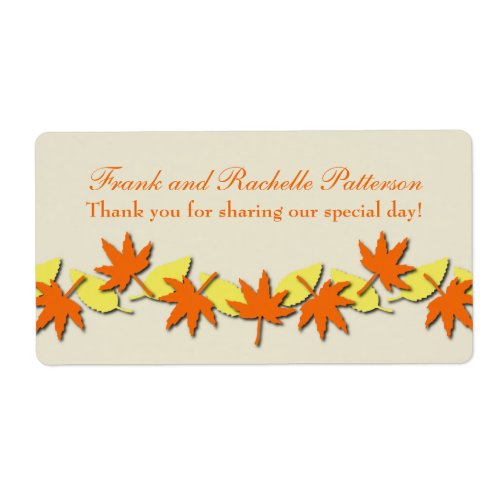 Autumn Leaves Border Wedding Labels OrangeYellow Label