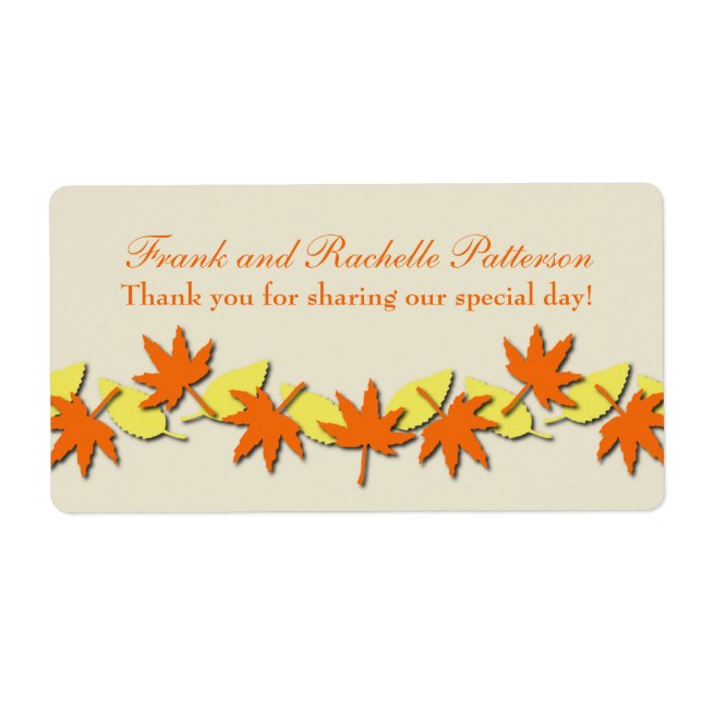 Autumn Leaves Border Wedding Labels, Orange/Yellow Label (Front)