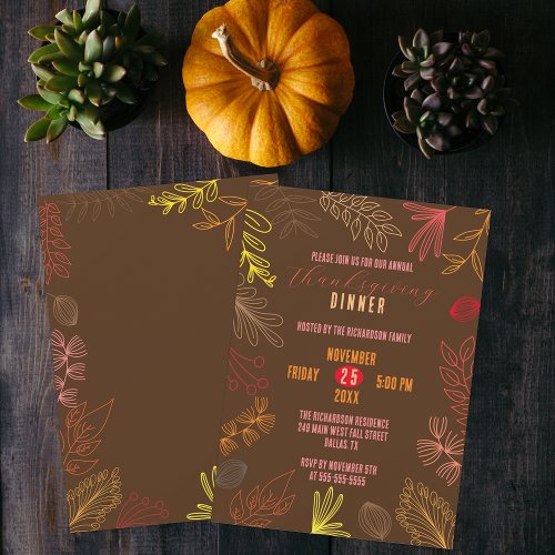 Autumn Leaves Branches and Berries Thanksgiving Invitation