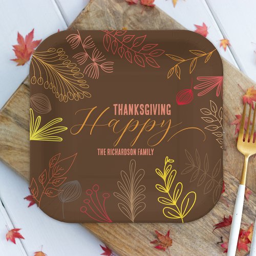 Autumn Leaves Branches and Berries Thanksgiving Paper Plates