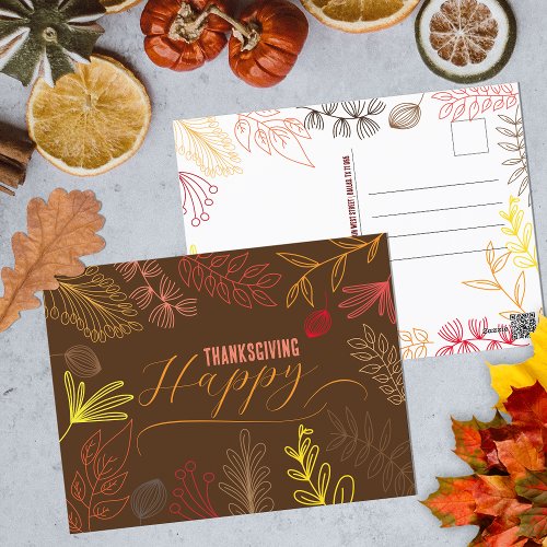 Autumn Leaves Branches and Berries Thanksgiving Postcard