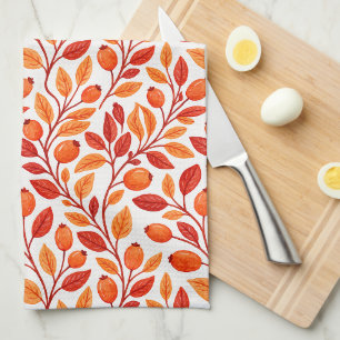 Autumn Leaves Branches Botanical Pattern Kitchen Towel