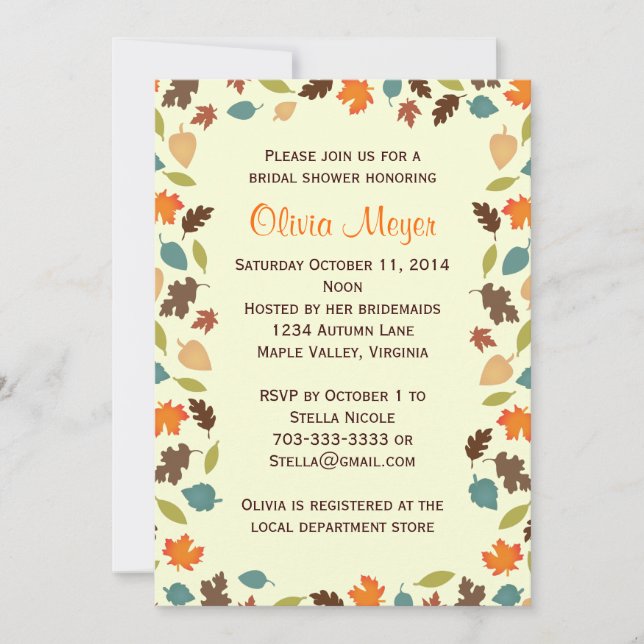 Autumn Leaves Bridal Wedding Shower Invitations (Front)