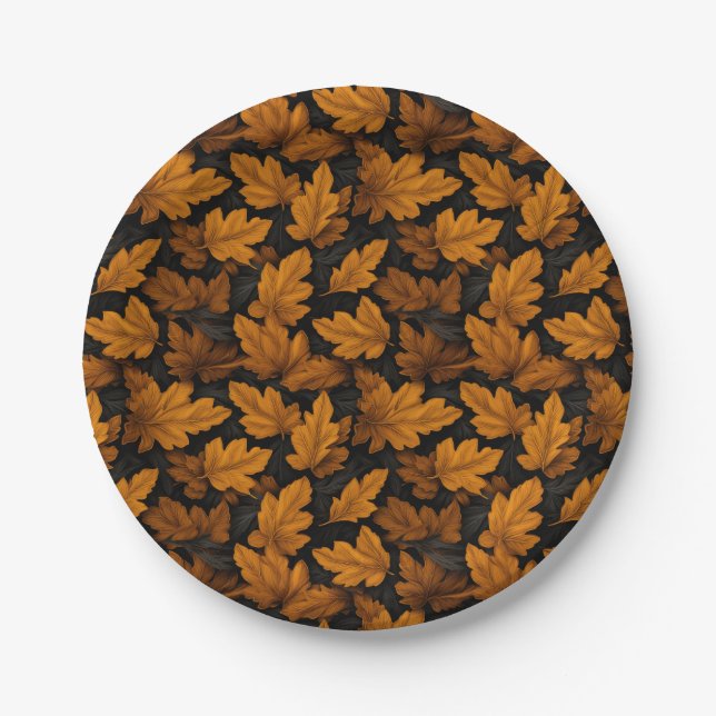 Autumn Leaves Brown And Orange Foliage  Paper Plates (Front)