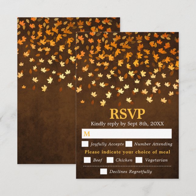 Autumn Leaves Brown Grunge Wedding Meal Choice RSVP Card (Front/Back)