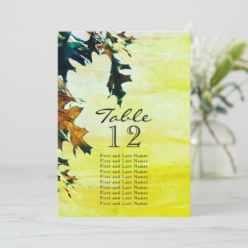 Autumn Leaves Brown Yellow Swirl Table and Names Invitation
