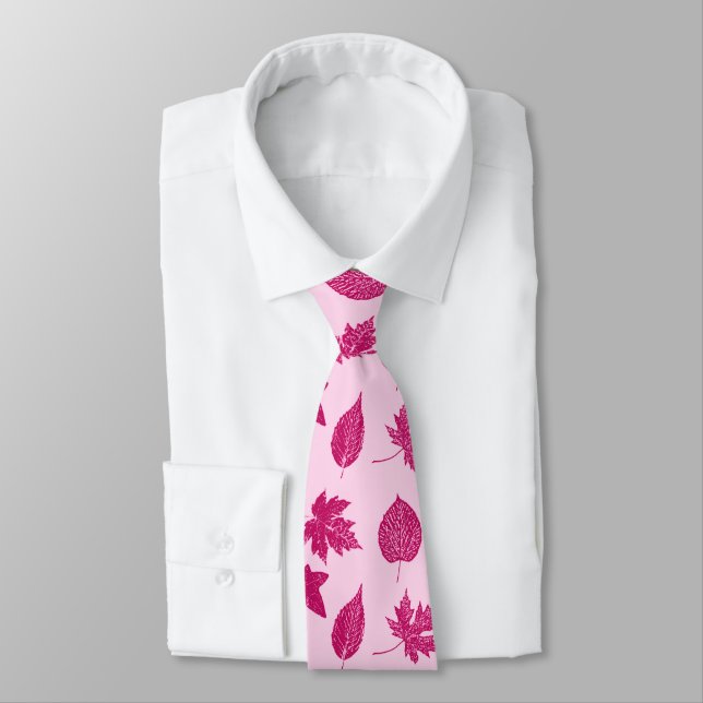 Autumn leaves - burgundy and shell pink neck tie (Tied)