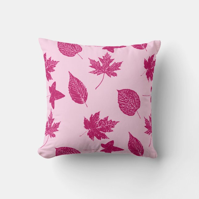 Autumn leaves - burgundy and shell pink throw pillow (Front)
