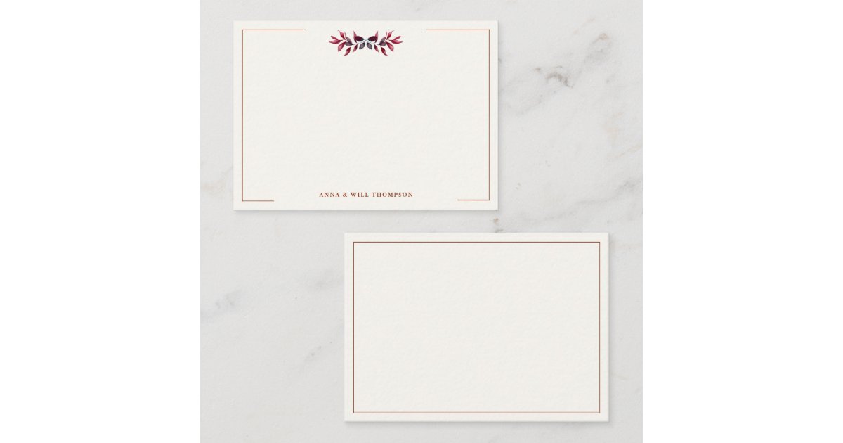 Autumn Leaves Burgundy Elegant Wedding Couple Note Card | Zazzle