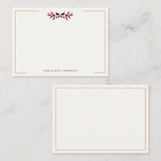 Autumn Leaves Burgundy Elegant Wedding Couple Note Card (Front/Back)