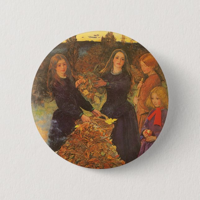 Autumn Leaves by Sir John Everett Millais Pinback Button (Front)