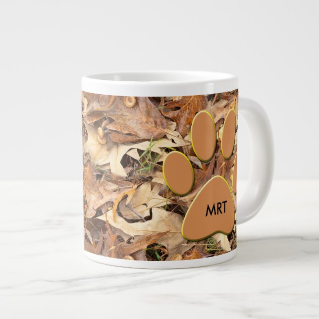Autumn Leaves Camo Nature Abstract Photo Initial Giant Coffee Mug (Front Right)