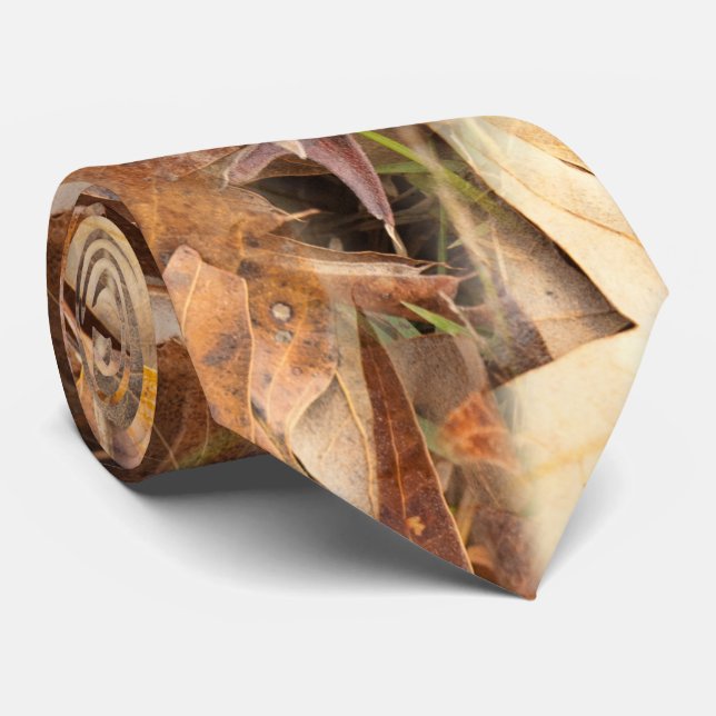 Autumn Leaves Camo Nature Abstract Photography Neck Tie (Rolled)