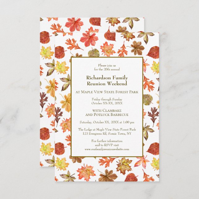 Autumn Leaves Camping Family Reunion Jamboree BBQ Invitation (Front/Back)
