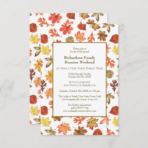 Autumn Leaves Camping Family Reunion Jamboree BBQ Invitation