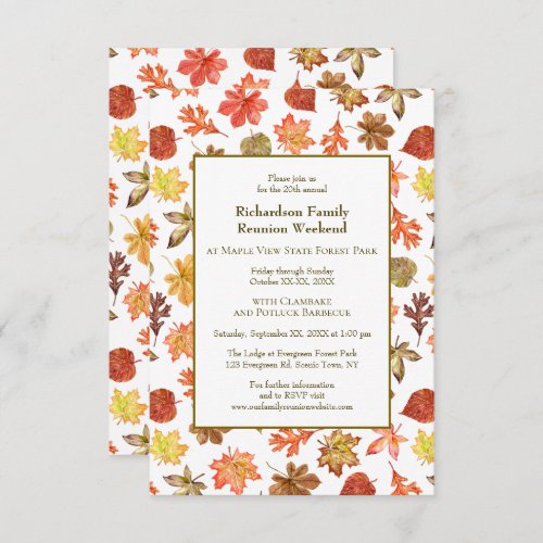 Autumn Leaves Camping Family Reunion Jamboree BBQ Invitation