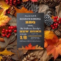 Autumn Leaves & Chalkboard Housewarming Invitation