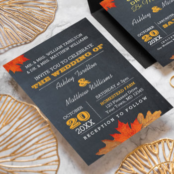 Autumn Leaves Chalkboard Wedding Invitation by VisionsandVerses at Zazzle