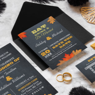 Autumn Leaves Chalkboard Wedding Save the Date Announcement Postcard