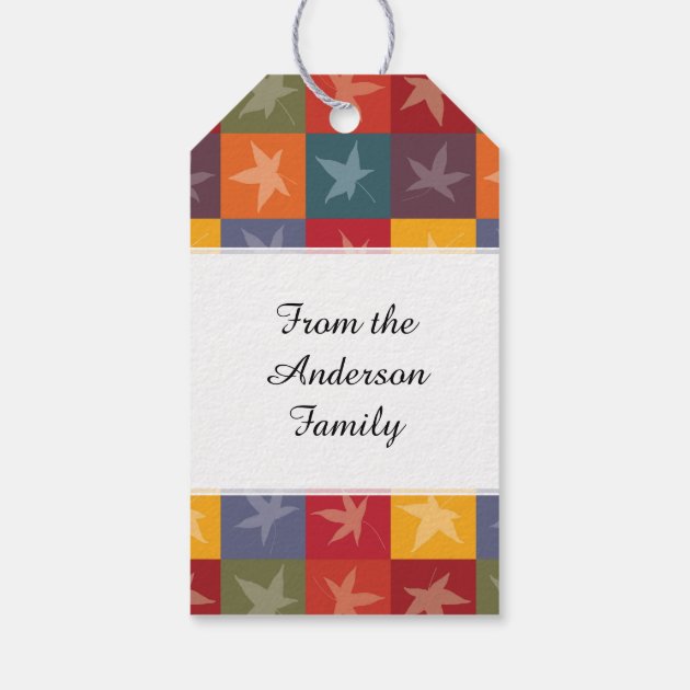 Autumn Leaves Checkerboard Gift Tags