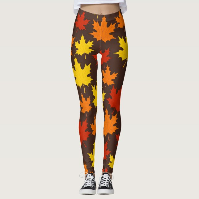 Autumn Leaves Colorful Pattern Leggings (Front)